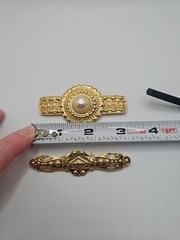 2 Vintage Goldtone Fashion Ornate Bar Brooch Pins Career Glam