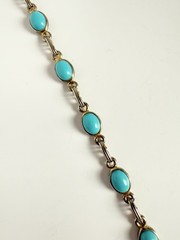 Vintage Turquoise Glass Cabochon Link Bracelet Silver Tone Settings 7.5”