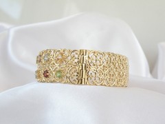 Sterling Silver 925 Gold on Natural Gemstone Statement Bracelet
