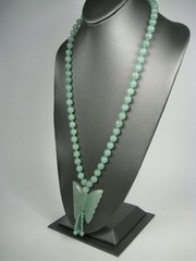 Vintage Jade Butterfly Necklace Jadeite Green Beaded 26 in Beaded Pendant Tassel