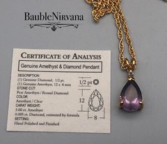 Vintage Yellow Gold Plated Amethyst & Diamond Pendant & Twisted Rope Chain