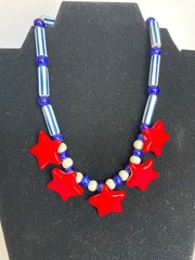 Vintage Flying Colors Porcelain/ Ceramic Necklace Stars Patriotic 16 inches