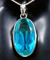 81.05 Carat Natural Blue Topaz Certified Oval 925 Solid Silver Pendant Gems 5ARZ