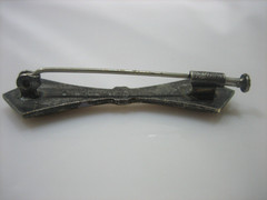ANTIQUE ART DECO ENAMEL RHINESTONE TROMBONE CLASP BAR BROOCH UNSIGNED