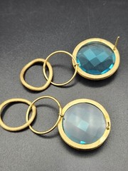 Gorgeous Chic Aquamarine Color Glass Gold Tone Pierced Earrings Not Marked