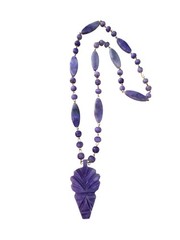 Vintage Art Deco Style Purple Carved Stone Statement Necklace Gold Tone