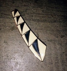 Vintage Trifari MCM Black & White Enamel & Gold Tone Abstract Brooch Art Deco 3″