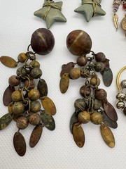 Vintage Lot of 4 Boho Statement Earrings Mixed Materials Wood Metal Beads Star
