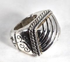 Vintage Large Chunky Square Scrollwork Bezel Silver Tone Watch Band Ring