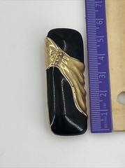 Vintage Black & Gold Brooch Womens Modern Heavy Rhinestones Bow 2 Inch