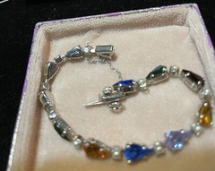 Vintage Signed B. David Rhodium Multi-Color Rhinestone Bracelet Earrings Ori Box