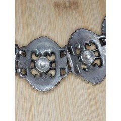 Vintage Art Deco Silver Tone Panel Bracelet Heavy Pot Metal Gothic Statement