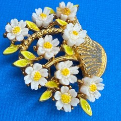 Arthur Pepper Flower Basket Brooch Enamel Gold Tone Floral Mid Mod MCM