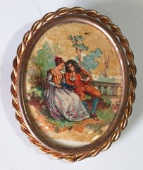 Vintage “Made in France” Limoges-style Oval Brooch w/ Trombone Clasp