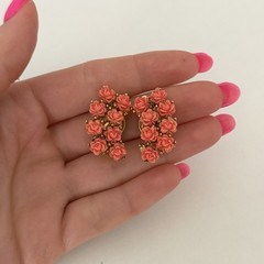 Vintage Faux Coral Carved Celluloid Rose Flower Climber Clip On Earrings 1″