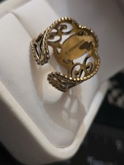 S Coventry Empress Dragon’s Breath Goldtone Faux Fire Opal Filagree Ring Sz 7.25