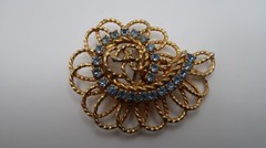 Vintage Gold Blue Rhinestone Spiral Geometry Brooch Pin 5.5cm BB12