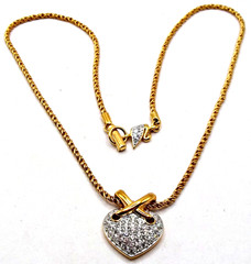 Vintage Signed Swarovski Puffy Heart Necklace Clear Crystal X Cluster Rope Chain