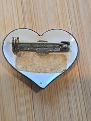 Vintage Austrian Enamel Folk Art heart Brooch White Red Gold