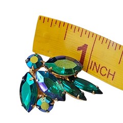 Vintage Weiss Rhinestone Brooch and Clip On Earrings Set Peacock Green Jewelry