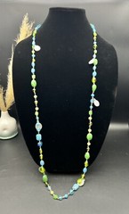 Multicolor Art Glass Lucite Bead 44” Long Flapper Necklace