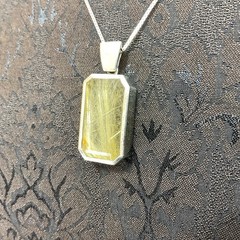 Vtg Golden Straw Rutilated Quartz Pendant Sterling Silver Necklace Box Chain 24”