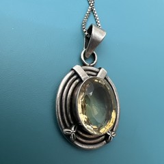 Vintage 925 Sterling Golden Topaz Pendant Necklace – 12 Grams – 16” Long