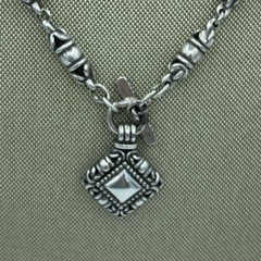 BRIGHTON Vintage Silver Necklace With Square Drop And Elegant Barrel Motif