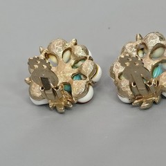 Vintage Clip On Fruit Cluster Earrings White Orange Blue Gold Tone Repaired