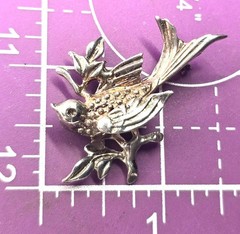 Flying swallow bird on a branch mid century vintage silver plated brooch