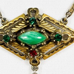 Vintage Art Deco Revival Flux Stone Lavalier Choker Necklace 15in C17