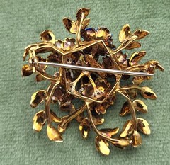 Vintage Italy 18K Gold Colorful Flower & Diamond Brooch KG Old Italian Jewelry