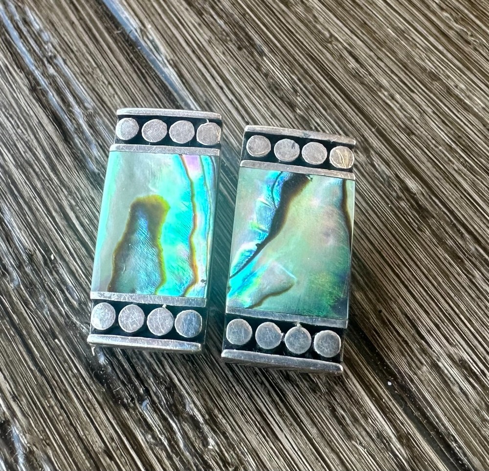 Abalone Shell Clip On Earrings Southwestern Vintage 925 Sterling Silver #6