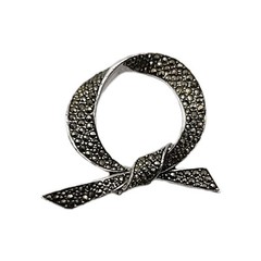 Vintage Pave Markasite Rhinestone Silver Tone Bow Tie Loop Q Retro Brooch Pin