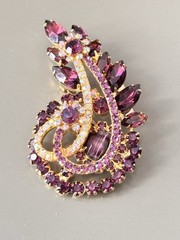 Vintage Verified JULIANA Purple Stripe Parure Set, Bracelet, Brooch & Earrings