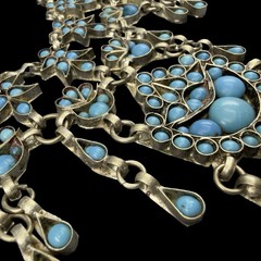 Vintage 1950s EGYPTIAN REVIVAL Collar Necklace TURQUOISE CABOCHON Tibetan Amulet