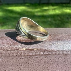 Vintage Soviet USSR 875 Silver Kubachi Niello Gilt Ring Hand Carved Ornate Band