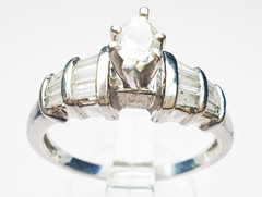 14K White Gold .69ct Marquise & Baguette Natural Diamond Ring Size 6 5g Vintage