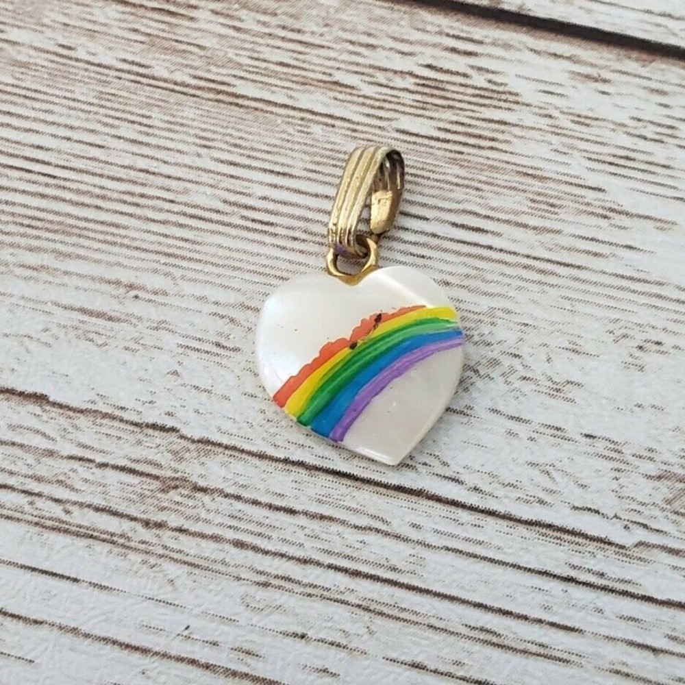 Vintage Pendant Dainty Heart with Rainbow – No Chain Included