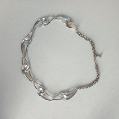Vintage Silver Tone Choker Collar With Blue Enamel Ocean Waves 15.5″ Unsigned