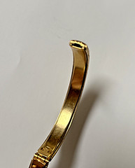 Gold Metal Bangle Bracelet Etched Floral Design Hinge Inside Circumfrrence 6.75″