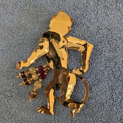 Vintage RARE Lunch At The Ritz Articulating Monkey Grinder Enamel Crystal Brooch