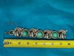 MARCEL BOUCHER TURQUOISE ART GLASS CABOCHONS & RHINESTONE BRACELET SIGNED/NUMBER