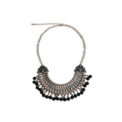 VINTAGE Women’s Silver Tone Black Acrylic Beads Necklace 8.5 in + 3.5 in