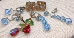 Vintage AB Crystal Earrings Lot Set Beaded Clip On Dangle Drop Rhinestone