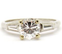 Platinum 1Ctw Round Brilliant Tapered Baguette Solitaire Diamond Engagement Ring