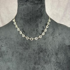 Vtg Black Clear Rhinestone Floral Silver Chocker Necklace Whimsygoth 90s Y2K