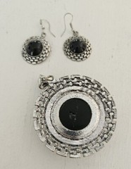 Vintage 3 Piece Black Onyx Earring And Pendant Set