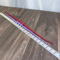 Set of 2 Silk Satin Thread Covered Round Beaded 25” Retro Necklace Red Lavender