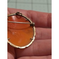 Vintage 800 Silver Carnelian Shell Cameo Brooch Pendant Marcasite Scalloped
